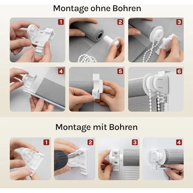 WOLTU Doppelrollo Klemmfix ohne Bohren Holzlook Grau B70 x H150 cm, Duo Rollo lichtdurchlässig Fensterrollo für innen verdunkelnd, Zebrarollo mit Kettenzug - Seitenzugrollo für Fenster und Tür – Bild 7