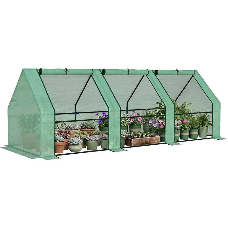 Outsunny Gewächshaus, PE, Stahl, Grün, 270L x 90B x 90H cm – Bild 1