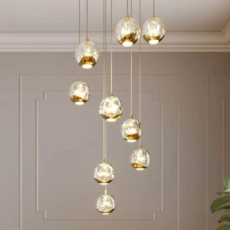 Lucande LED-Hängelampe Hayley, Ø 40 cm, 9-flg., gold, mit Glaskugeln und warmweißem Licht – Bild 2