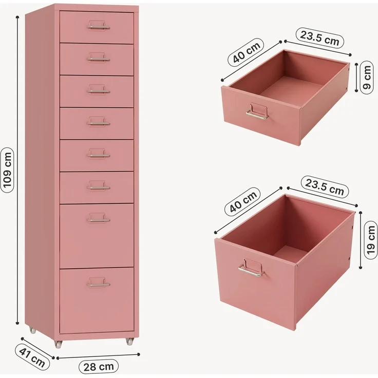 Rollcontainer Kökar mit 8 Schubladen 109x28x41 cm Rosa [en. casa] – Bild 4