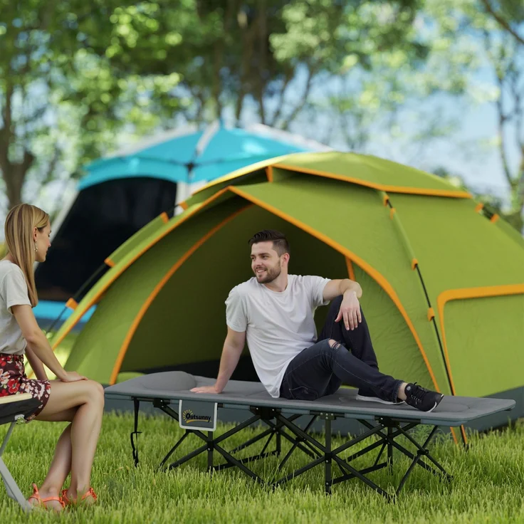 Outsunny Campingbett, Metall, Polyester, Grau, 187L x 67B x 37H cm – Bild 2