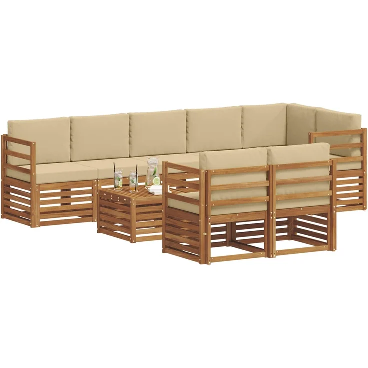 vidaXL Outdoor-Sofagarnitur 9 stk. 8-Sitzer Natur und Beige 3375033 – Bild 3