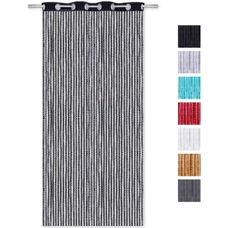 Fadenvorhang Lurex-Optik Fadengardine Türvorhang mit Ösen, trendige Dekoration in vielen verschiedenen Ausführungen erhältlich (140x250 cm / schwarz - jetblack) – Bild 5