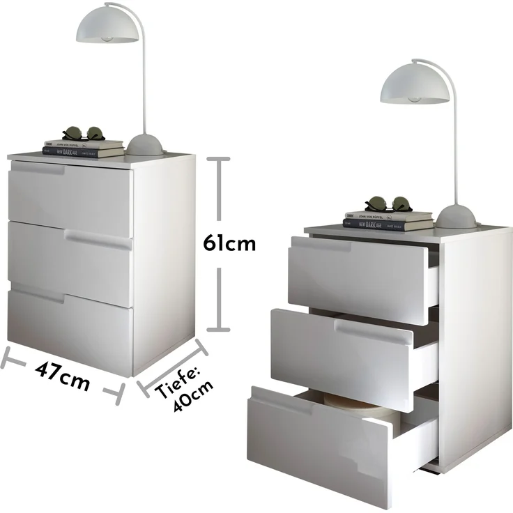 Nachtkommode >Spice< (BxHxT: 46x59x40 cm) in Weiß / Weiß Hochglanz – Bild 6
