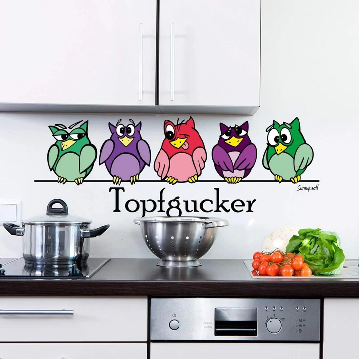 Sunnywall Wandtattoo Topfgucker Wandaufkleber Eulen Kochen Küche Essen, Künstler: Sunnywall, selbstklebend – Bild 1