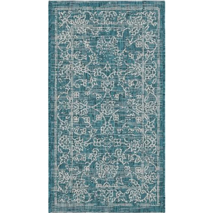 Safavieh Geometrisch Teppich für Drinnen & Draussen - Courtyard Collection, Kurzer Flor, Grau und Marineblau, 61 X 109 cm – Bild 4