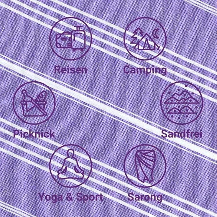 LeStoff Hamamtuch - 100% Bio-Baumwolle, 95 x 180 cm, Vorgewaschen, Schnelltrocknend, Saugstark, Leicht, lila (Violett) – Bild 4