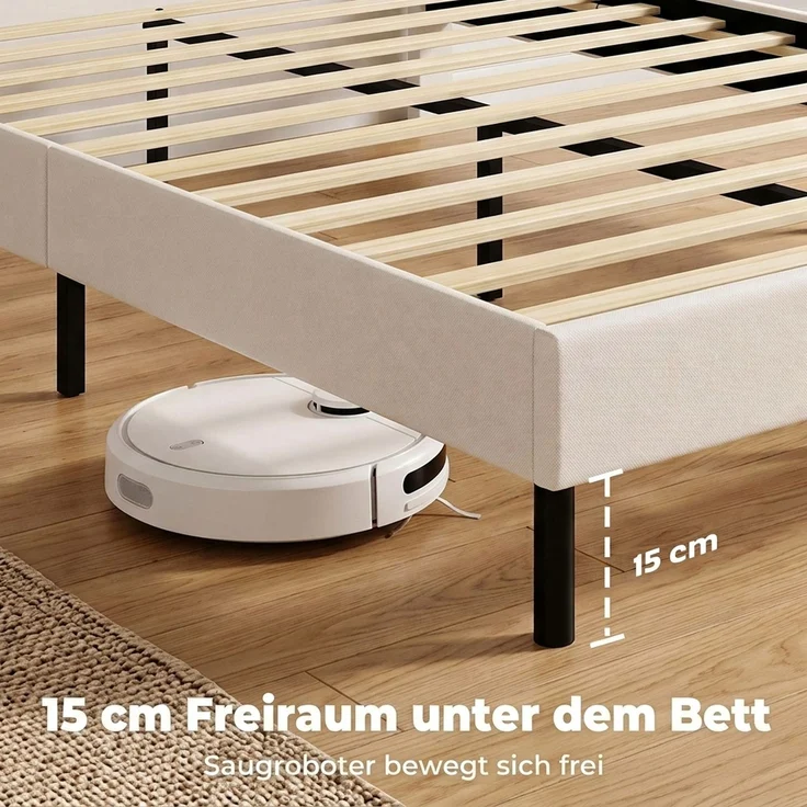 HOMCOM Bettgestell, Polyester, Sperrholz, Beige, 153 x 207 x 115 cm – Bild 7