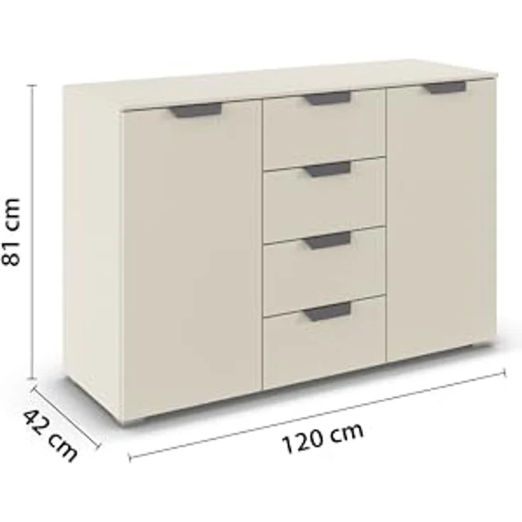rauch Aditio Box, Kommode, 2-türig, 4 Schubladen, mit Softclose-Funktion, Farbe Beige, BxHxT 120x81x42cm – Bild 3