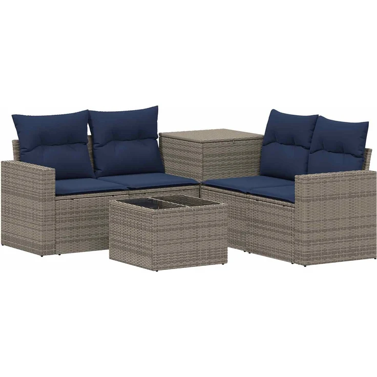 vidaXL Sofa Set 6 stk. Grau und Marineblau Polyrattan und Stahl 3447407 – Bild 2