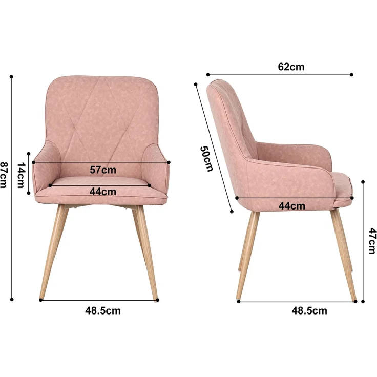 HOMAVO Esszimmerstuhl 2 Stück mit Armlehnen Lederlook Pink 57x62x87cm, YZ3 – Bild 8