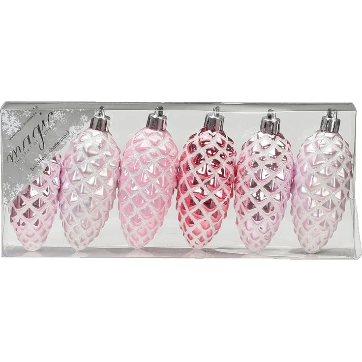 Holly & Jolly Christbaumschmuck, Christbaumschmuck Kunststoff Zapfen 9cm 6er Set - Rosa Mix – Bild 2