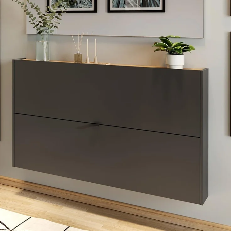 Lomadox Schuhschrank ABERDEEN-01 mit 2 Klappen, graphit, 140cm breit – Bild 1