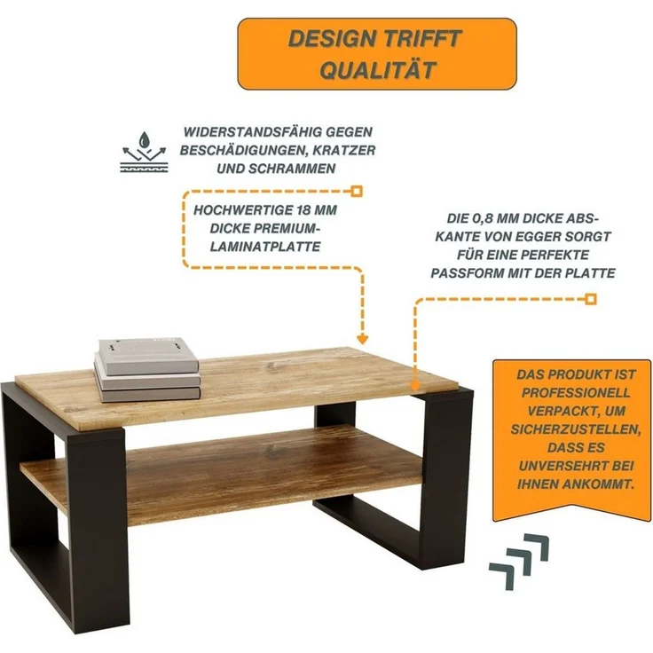 Raumhirsch Furniture Couchtisch Kaja96 modern & stabil fürs Wohnzimmer aus Holzwerkstoff – Bild 4