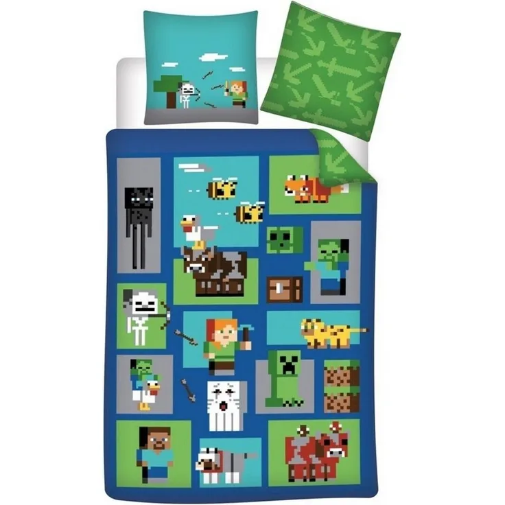 Minecraft Bettwäsche Minecraft Creeper Steve Alex Creeper Bettwäsche Set, Baumwolle, 2 teilig, 135/140x200 65x65 Baumwolle