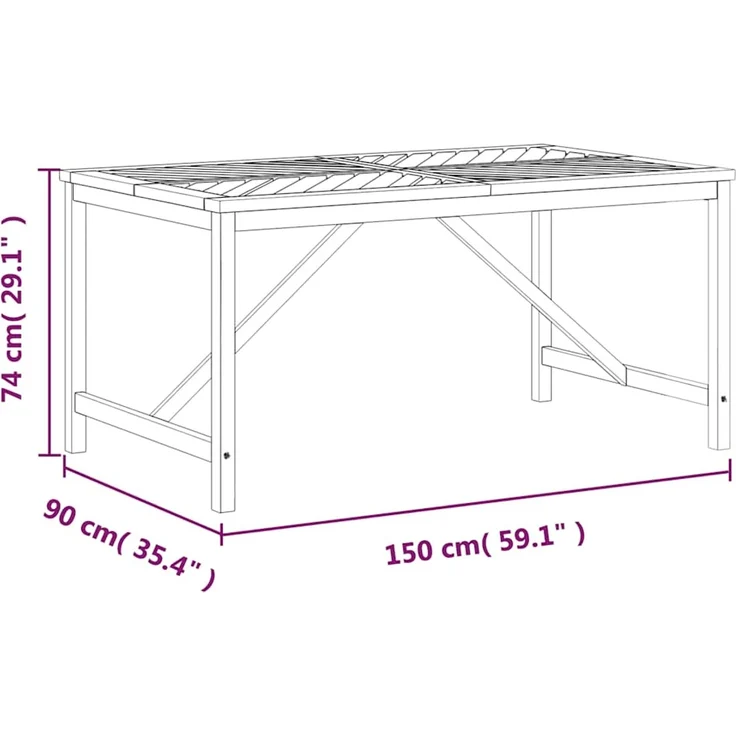Gartentisch, Esstisch, Küchentisch 150 x 90 x 74 cm Massivholz Akazie – Bild 7