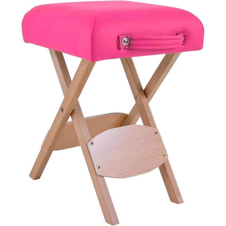 Quirumed Klapphocker aus Holz mit Sitz, rosa gepolstert, vielseitig einsetzbar, Beistelltisch, Fußstütze, Kunstleder, transportabel, bis 100 kg, 33 x 33 x 48 – Bild 1