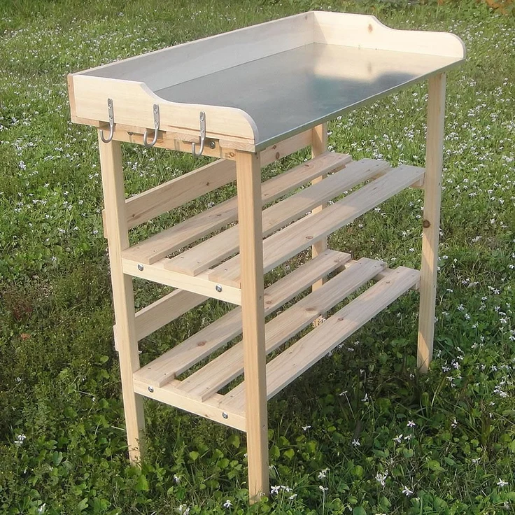 Holz Pfanztisch Holztisch Gartentisch Gärtnertisch Tisch Gewächshaus Garten – Bild 3