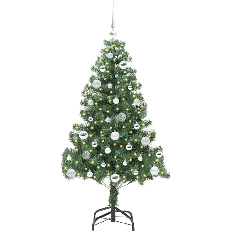 vidaXL Weihnachtsbaum mit LED-Beleuchtung Grün 150 cm PVC und Stahl 3396372 – Bild 3