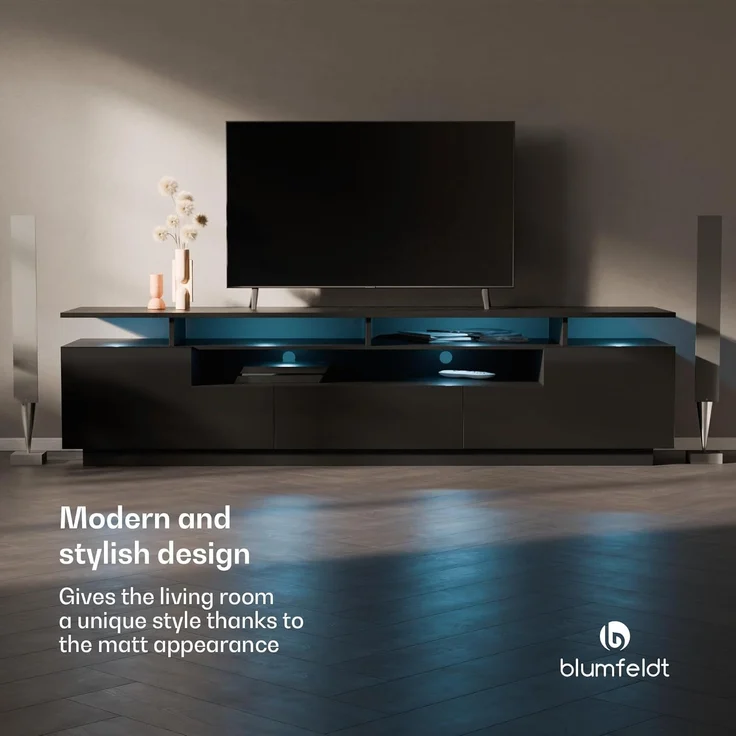 blumfeldt Lowboard Perth Lowboard Fernsehschrank 195 x 44 x 50 cm, Fernsehschrank weiß TV-Schrank 3 Schubladen 195 x 44 x 50 cm (BxHxT) – Bild 2