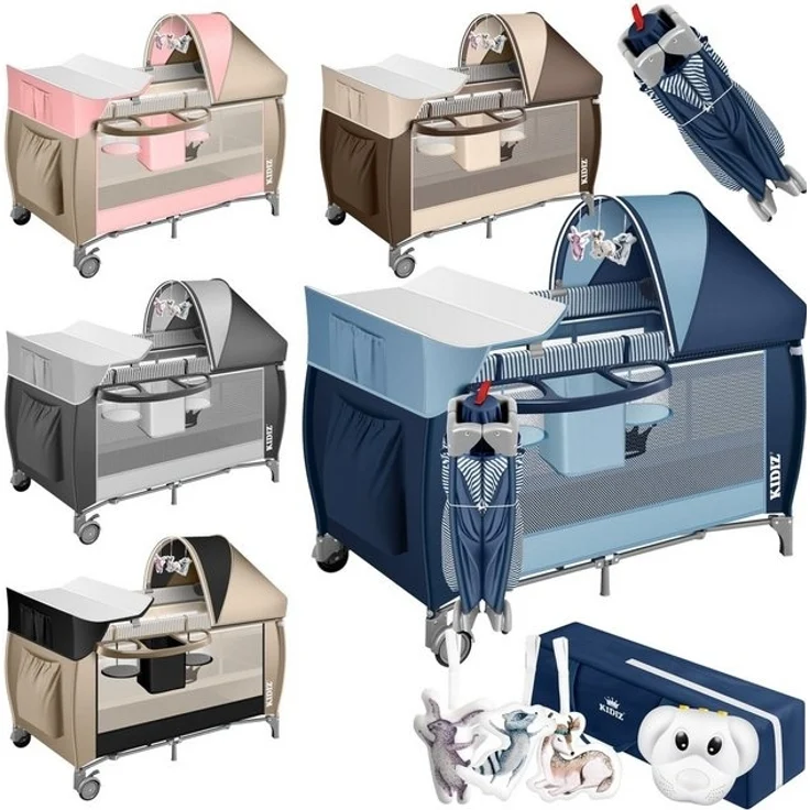 KIDIZ® Babybett 3 in 1 Reisebett Kombi Set Baby Bett mit Wickelauflage Moskitonetz Laufstall Baby ab Geburt bis 15 kg luftige Seitenwände mit Seiteneingang Tragetasche zusammenklappbar Blau – Bild 4
