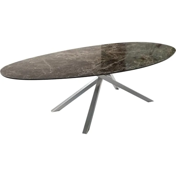 Outdoortisch Edge Oval 280x130 cm Keramik Emperador Extra Lucidato Dunkelbraun Kreuzgestell Rechteck Edelstahl