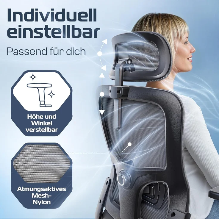 CLOUVOU BrightSeat Bürostuhl Ergonomisch 100% individuell einstellbar | Büro Stuhl & Gaming Stuhl | Computerstuhl Home Office Chair Ergonomic | Drehstuhl 150 kg – Bild 3