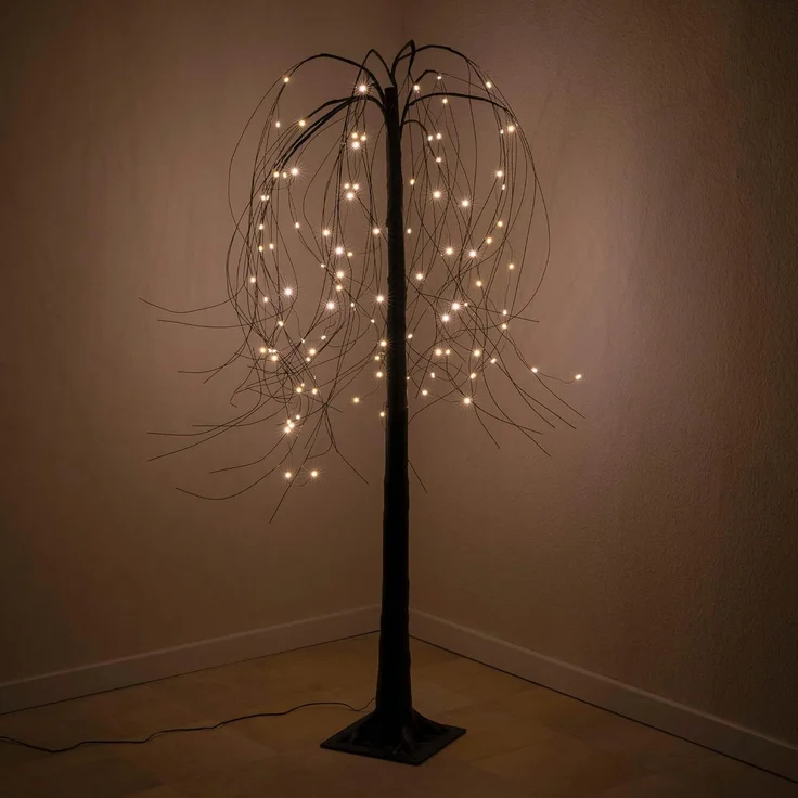 Nipach LED Baum Weidenbaum Trauerweide Deko-Baum 96 LED warm weiß schwarz 150 cm Timer, LED fest integriert, Warmweiß – Bild 2