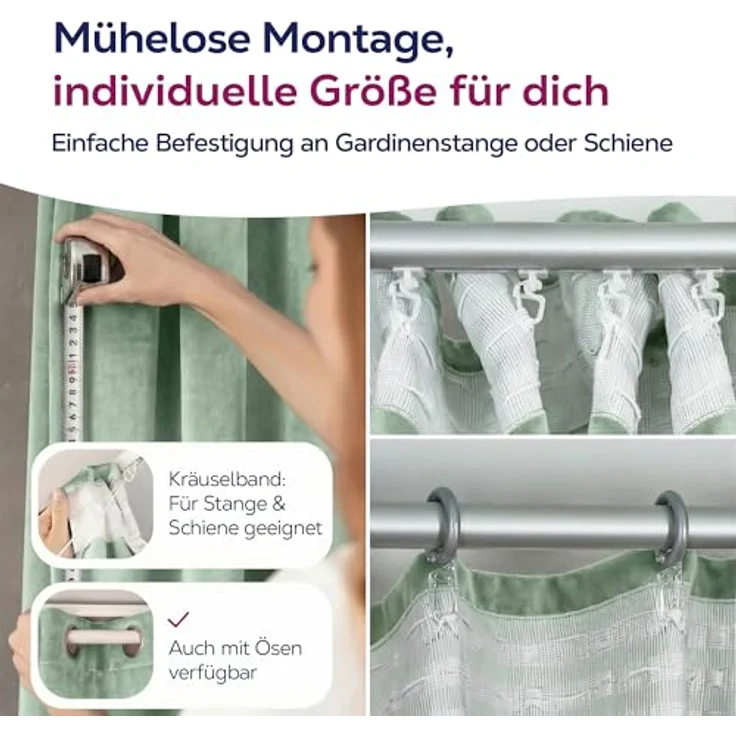 Beautex Verdunkelungsvorhang Samt Vorhang Kräuselband U-Band Gardine Velvet abdunkelnd (1 St), Hakenaufhängung, abdunkelnd – Bild 7