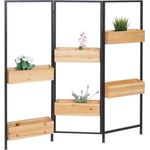 Raumteiler mit Pflanzkasten HWC-L32, Blumenkasten Raumtrenner, Holz-Stahl 116x118cm ~ Gestell schwarz, naturfarben