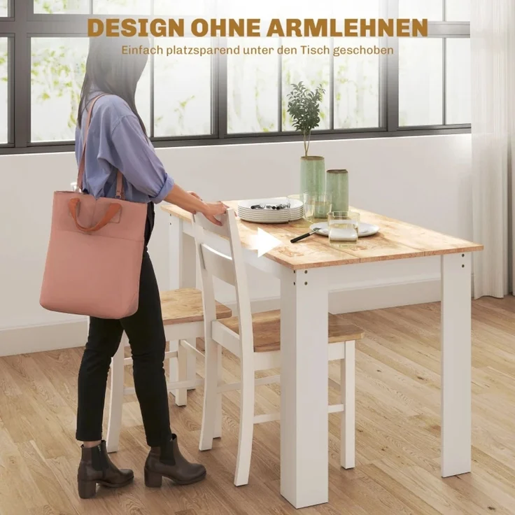 2er-Set Küchenstühle, Kautschukholz, gebogene Sprossenlehne, Weiß--Eiche--50.5x40x88.5cm--YOUDENOVA – Bild 6