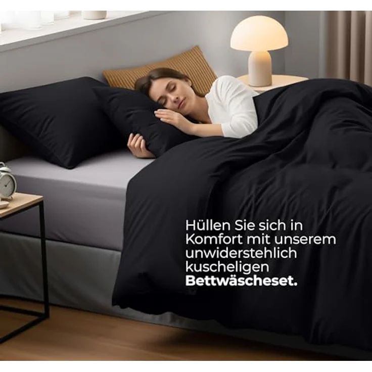 Utopia Bedding Bettwäsche 135x200 Set - Mikrofaser Bettbezug 135x200 cm + 1 Kissenbezug 50x75 cm - Schwarz – Bild 4