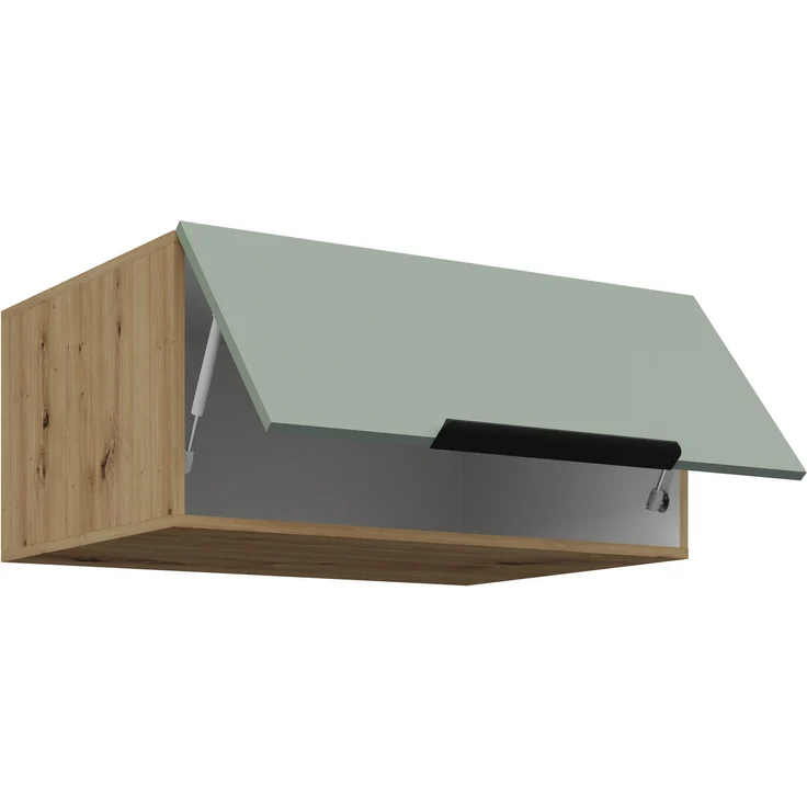 Küchen Aufsatzschrank 80 cm ARIA Aquamarin ultra matt + Eiche Artisan matt, hochwertige Fronten mit Anti Fingerprint Beschichtung Küchenzeile Küchenblock – Bild 3