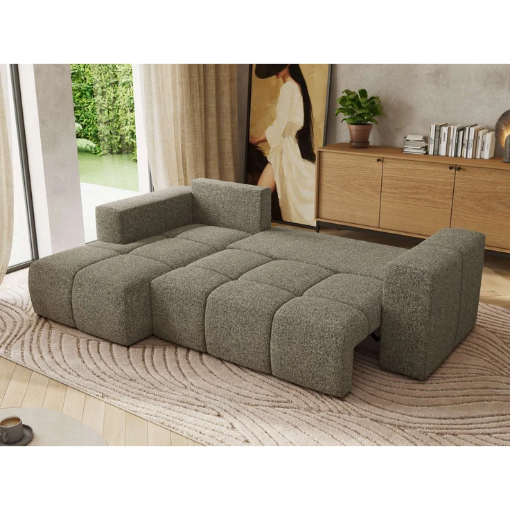 Ecksofa mit Schlaffunktion und Bettkasten, L-form Couch, lose Kissen, Polstersofa - MONIVA - Grau Struktur - linke Seite – Bild 3