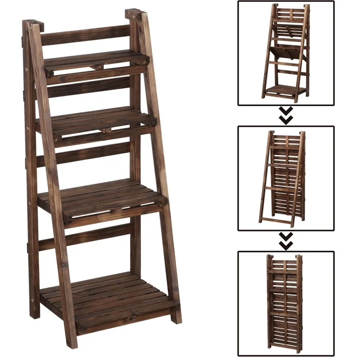Yaheetech Klappbare Blumentreppe, Blumenregal 4 Etagen, Blumenständer, Standregal, Braun – Bild 5