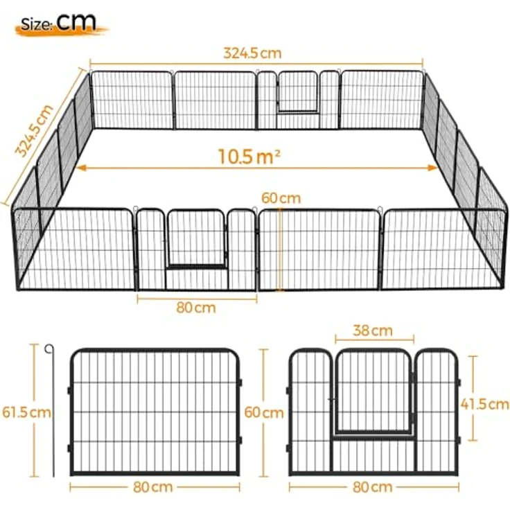 Yaheetech Welpenauslauf 16 Panele 60 cm hoch Metall mit 2 Türen | Welpenlaufstall für Welpen, kleine Hunde – robustes Metall – 16 Teile frei kombinierbar, 2 Türen, Höhe 60 cm, ideal für klein – Bild 3
