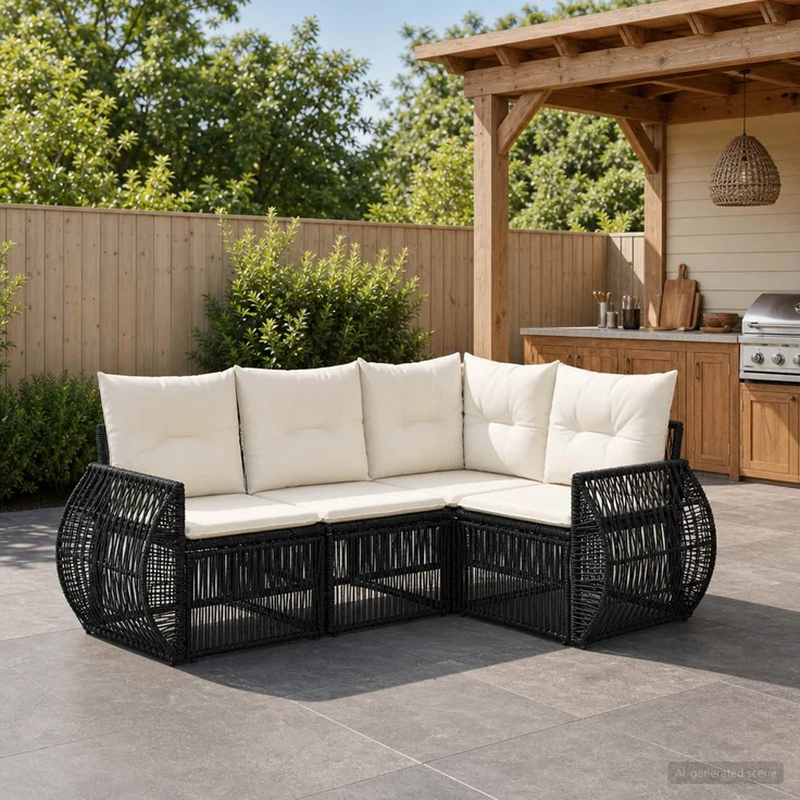 vidaXL Gartensofa-set 4 stk. 4-Sitzer Schwarz und Cremeweiß 3435409 – Bild 1