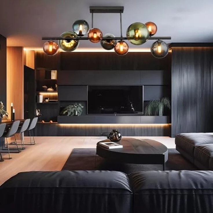 LED Deckenlampe, Glaskugeln, grün bronze petrol, L 87 cm – Bild 7