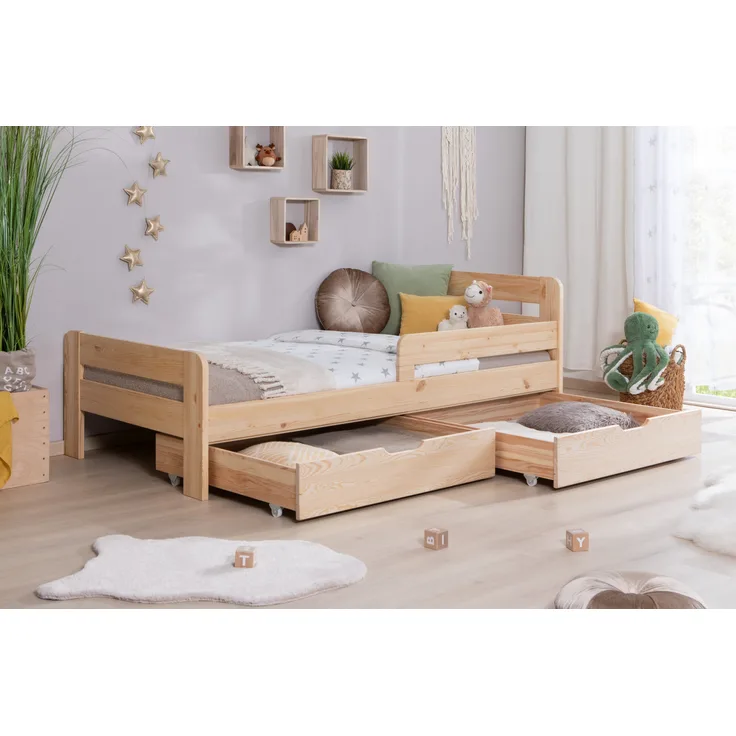 Einzelbett mit Rausfallschutz "Bennet" 90x200 Kiefer massiv