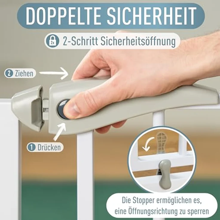 ib style® Berrin ! PREISSIEGER ! Treppengitter 58-175 cm | Ohne Bohren |Auto-Close| 90° Stop | Einhand Bedienung | 68-76 cm – Bild 5