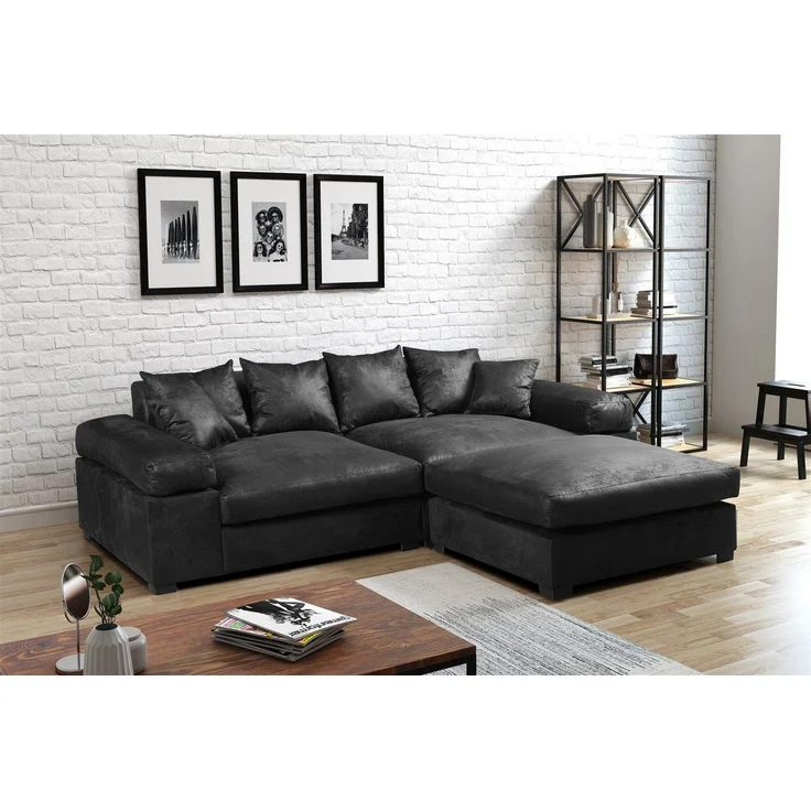 Big Sofa Megasofa Riesensofa AREZZO - Vintage Schwarz inkl. Hocker – Bild 1