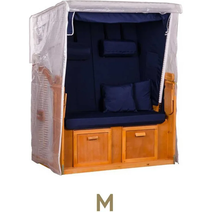 MR. DEKO Strandkorb-Schutzhülle PVC M – Transparent, UV-stabil & wetterfest, für 2-Sitzer (Passend für alle 2-Sitzer Strandkörbe bis 120 cm Breite, 1-St), Abdeckplane PE-Gewebe mit Reißverschlüssen & Zugband