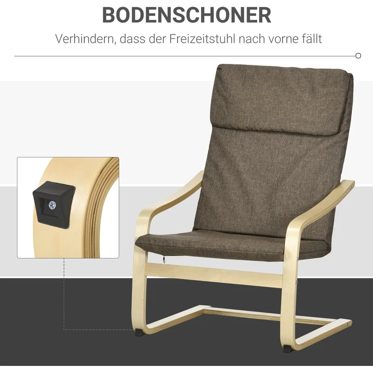 Sessel mit Kopfstütze und Armlehnen, Bezug in Leinenoptik, Holzgestell, Braun + Natur--Braun--98x79x65cm--YOUDENOVA – Bild 9