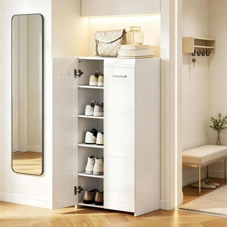 DESVIAE Garderobenschrank Schuhschrank Weiß aus Partikelplatte – 55x108x36 cm – verstellbare Einlegeböden – Bild 2