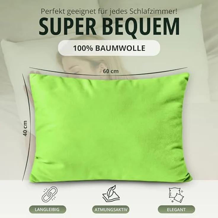 NatureMark 2er Pack Jersey Kissenbezug Kissenhülle Kissenbezüge Seitenschläferkissen Nackenkissen viele Größen und Farben ÖKO-TEX (40x60 cm (Nackenkissen geeignet), Apfel grün) – Bild 4