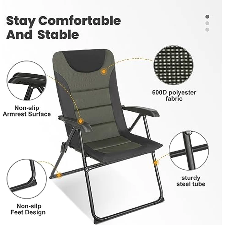 HOMECALL Campingstuhl Gartenstuhl Anglerstuhl Faltsessel Klappstuhl für Wohnwagen Outdoors, 5 fach Verstellbarer Rückenlehne, Hochlehner, Gepolsterter, bis 150kg – Bild 6