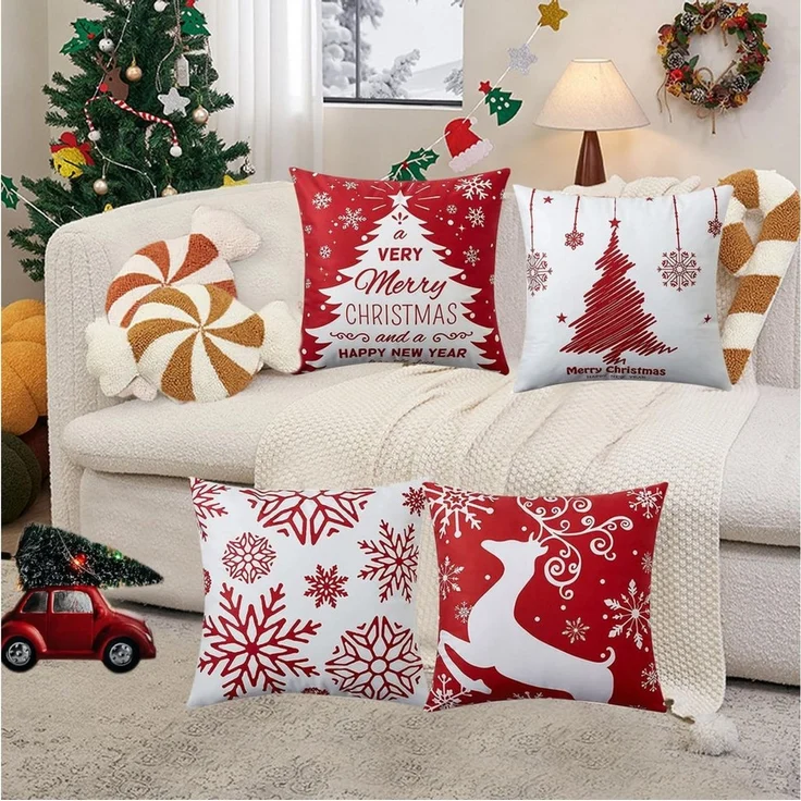 Agger Kissenbezüge Weihnachten Kissenbezug 4er Set Kissenbezüge 45x45cm Dekokissen Deko, (4 Stück), Für Sofa und Couch geeignet – ideal für Innen und Außenbereiche – Bild 2
