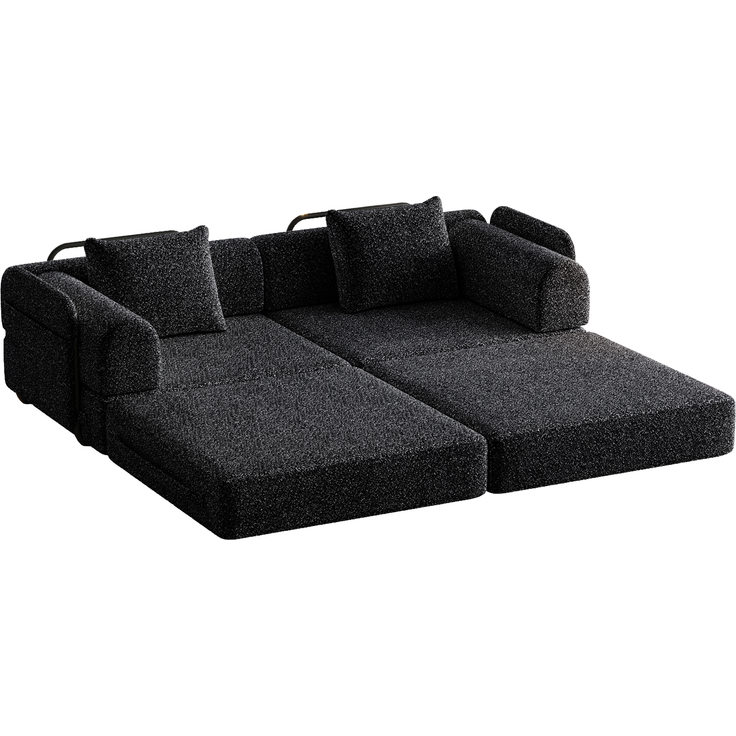 Schlafsofa mit Ablagefach & Stahlrahmen, wandelbarer Einzelsitz Sofa Bett mit rutschfester Unterlage,2-Sitzer,Schwarz – Bild 6