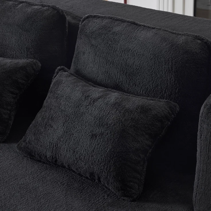 Großes modernes schwarzes Bodensofa mit 4 Wurfkissen, bequemes Flanellsofa, hochdichte Schaumstoff-Klappmatratze, geeignet für Wohnzimmer, Gästezimmer, Schlafzimmer, kein Zusammenbau erforderlich--Schwarz--198x60x76cm--YOUDENOVA – Bild 6