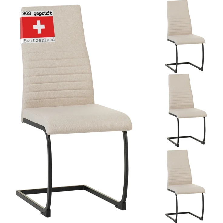 ALBATROS Freischwinger Stuhl TURANO 4er Set, Beige- Esszimmerstuhl Schwingstuhl mit Modernem Design, Stoff-Bezug, Dicke Polsterung - Küchenstuhl, Polster-Stuhl Esszimmer, Esstisch Stuhl – Bild 8